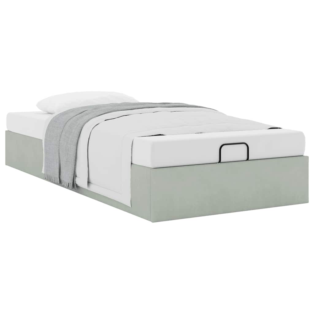 Cadre de lit ottoman sans matelas gris clair 90x190 cm velours - XIOS