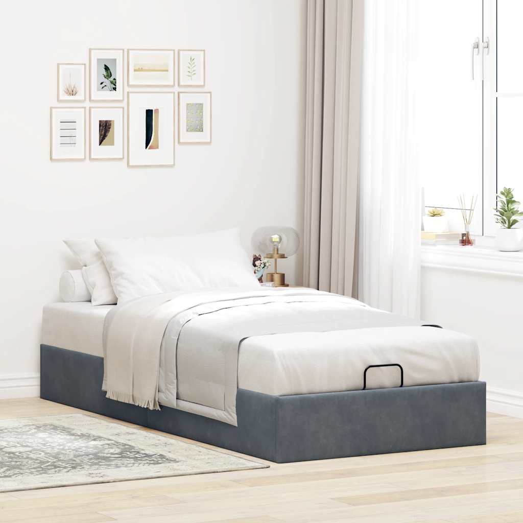 Cadre de lit ottoman sans matelas gris foncé 90x190 cm velours - XIOS