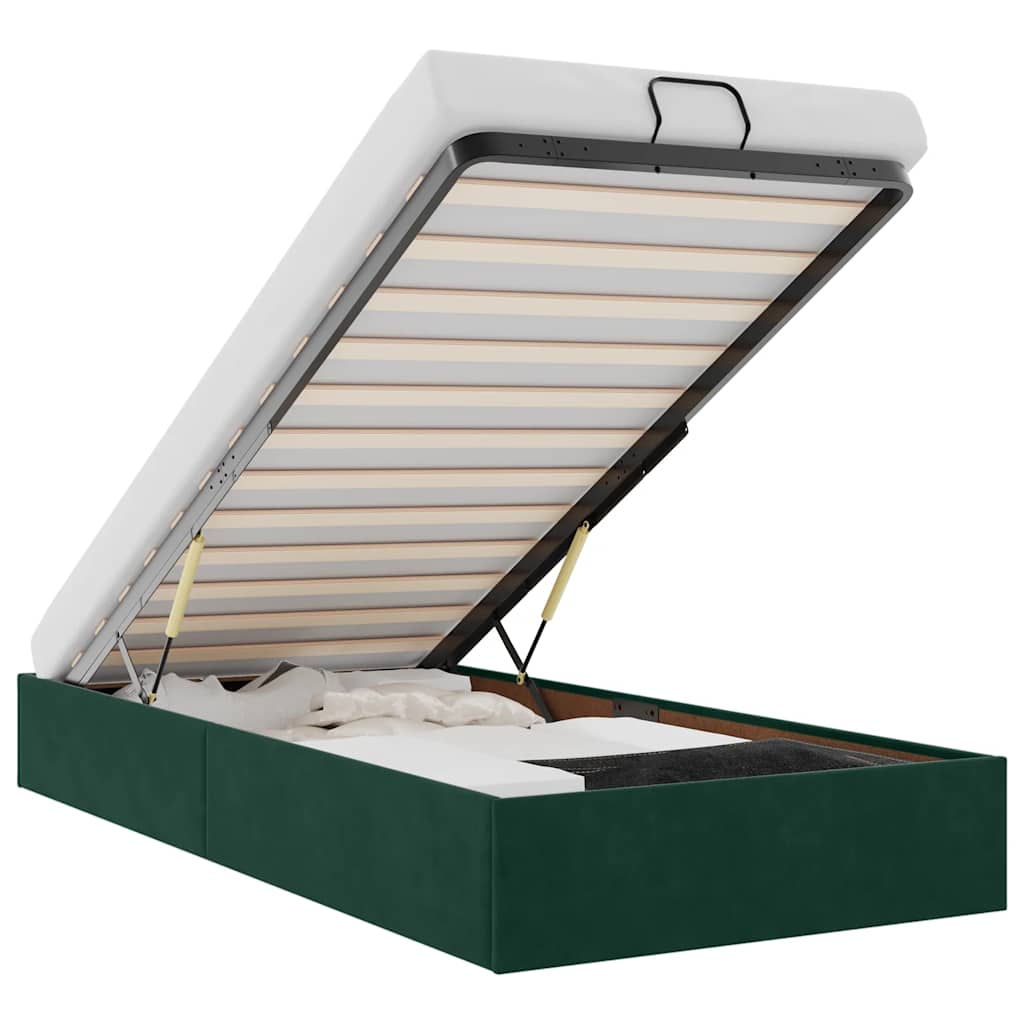 Cadre de lit ottoman sans matelas vert foncé 90x190 cm velours - XIOS