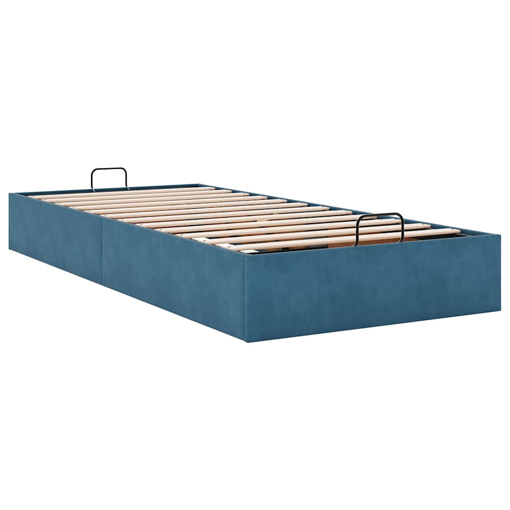 Cadre de lit ottoman sans matelas bleu foncé 90x190 cm velours - XIOS