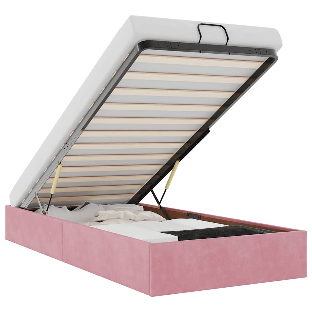 Cadre de lit ottoman sans matelas rose 90x190 cm velours - XIOS