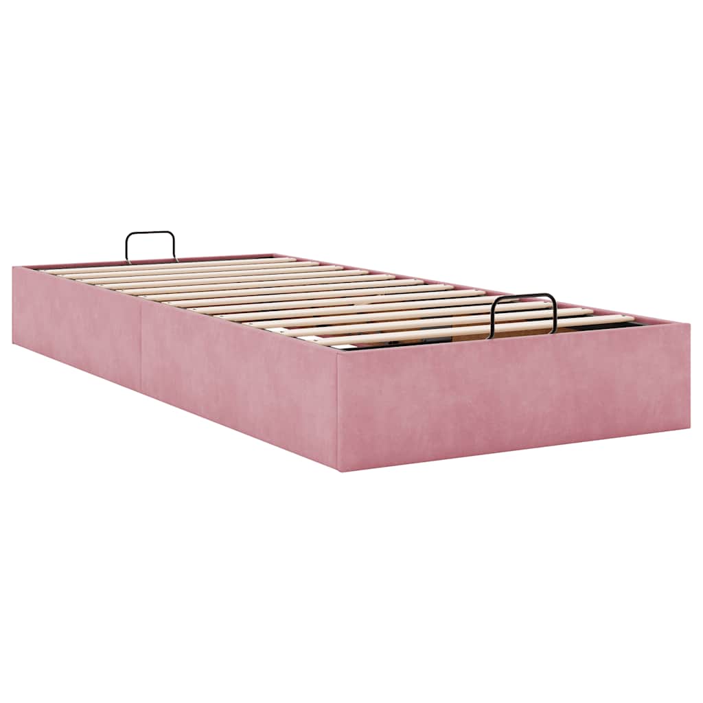 Cadre de lit ottoman sans matelas rose 90x190 cm velours - XIOS