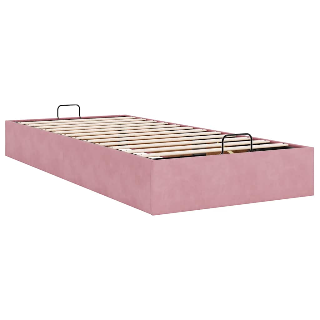 Cadre de lit ottoman sans matelas rose 90x190 cm velours - XIOS