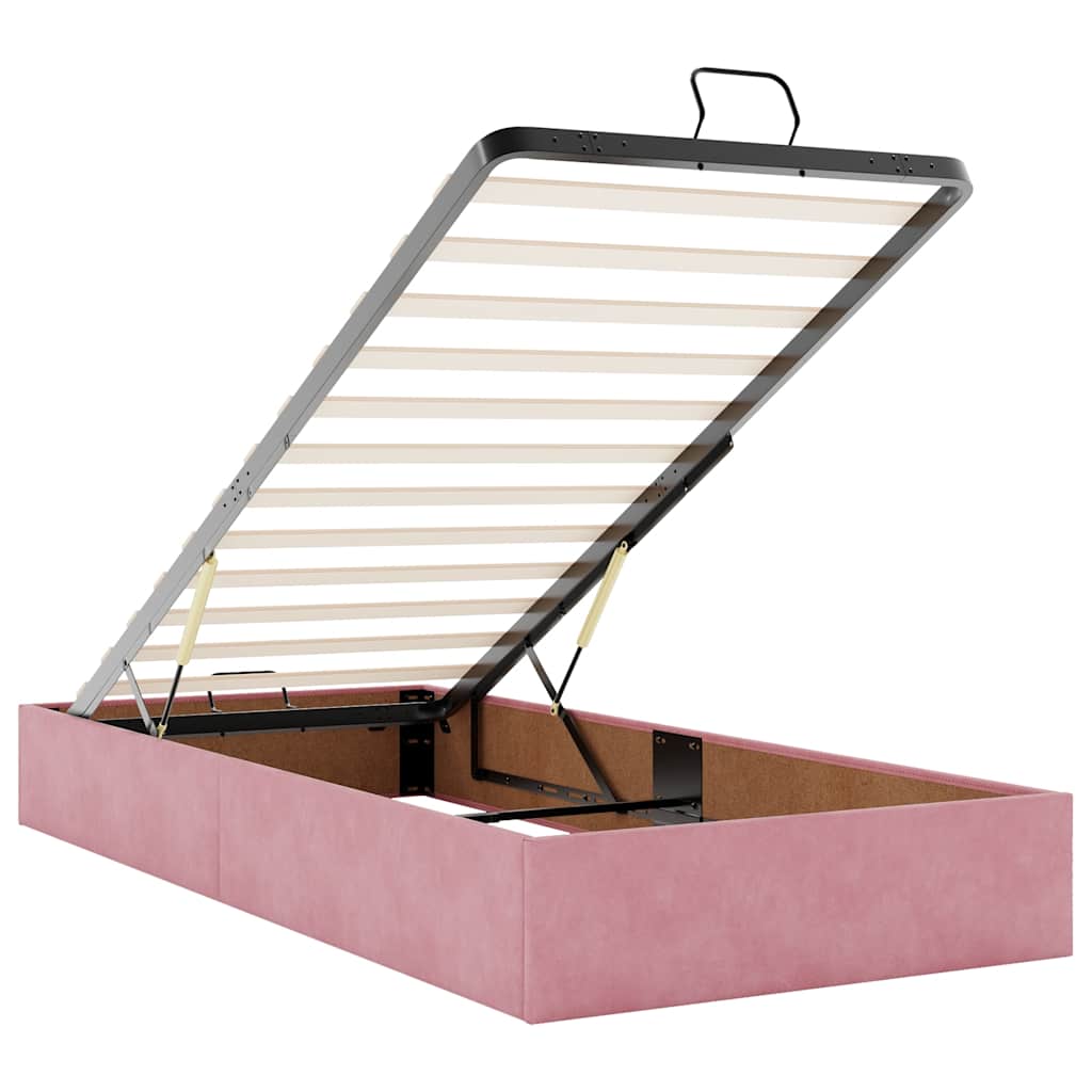 Cadre de lit ottoman sans matelas rose 90x190 cm velours - XIOS