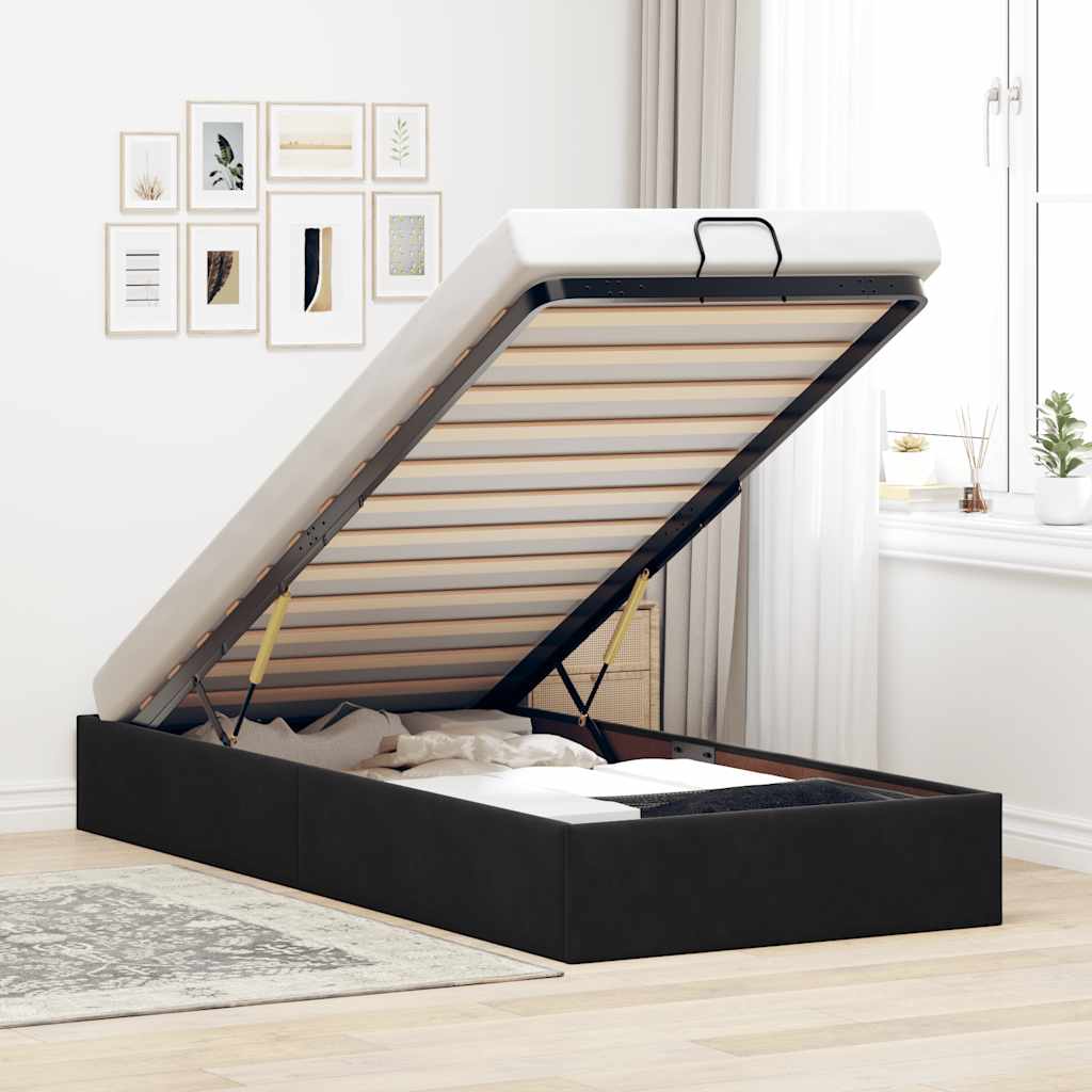 Cadre de lit ottoman sans matelas noir 90x200 cm velours - XIOS