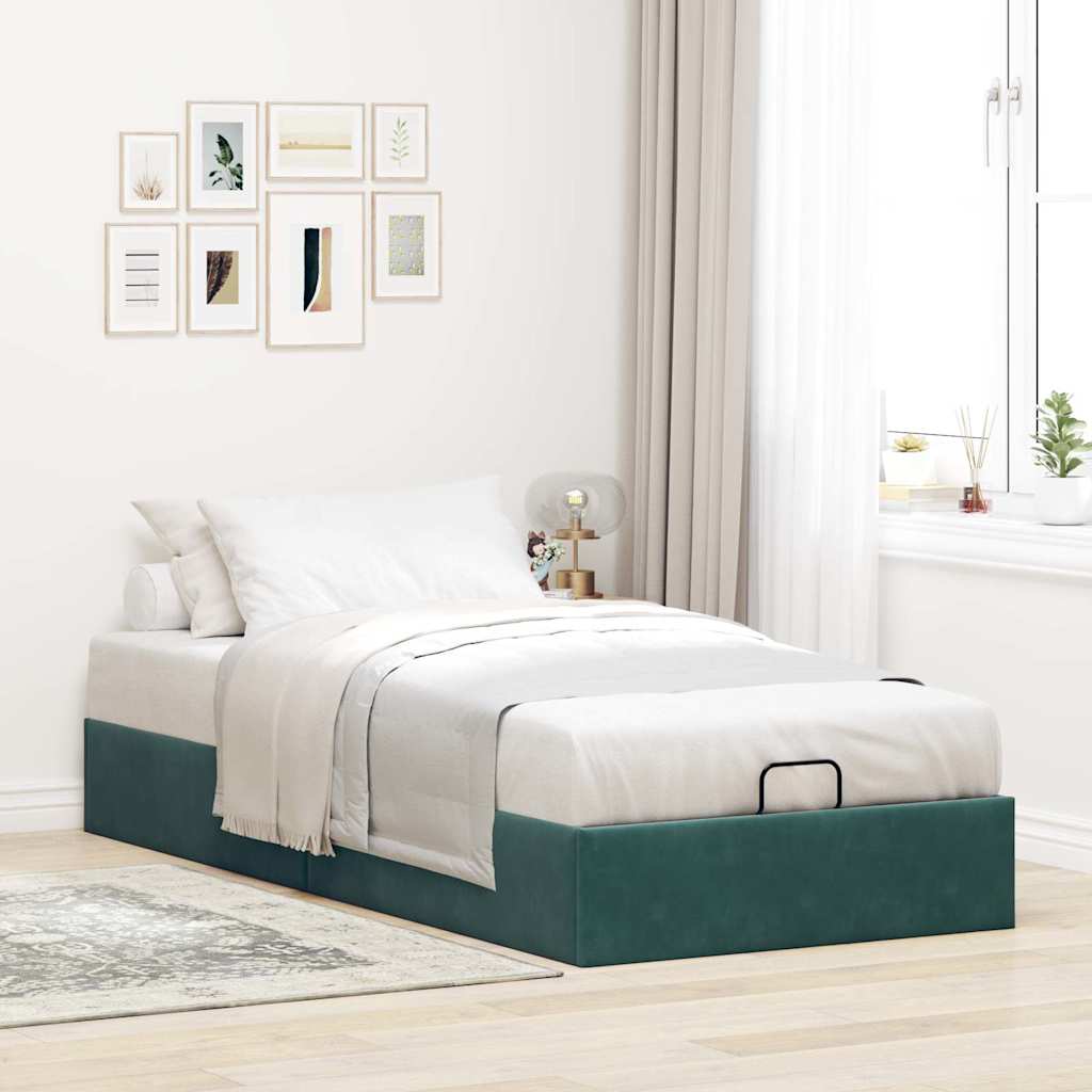 Cadre de lit ottoman sans matelas vert foncé 90x200 cm velours - XIOS
