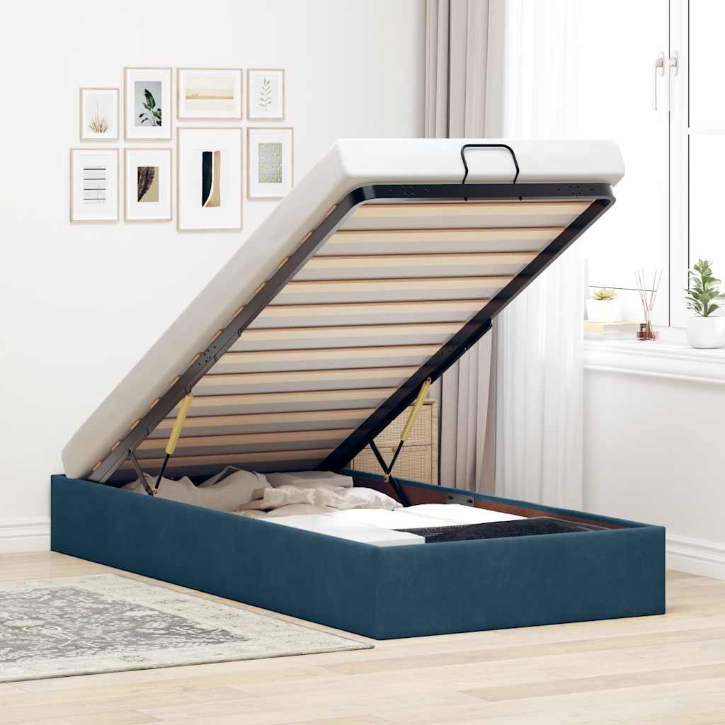 Cadre de lit ottoman sans matelas bleu foncé 90x200 cm velours - XIOS