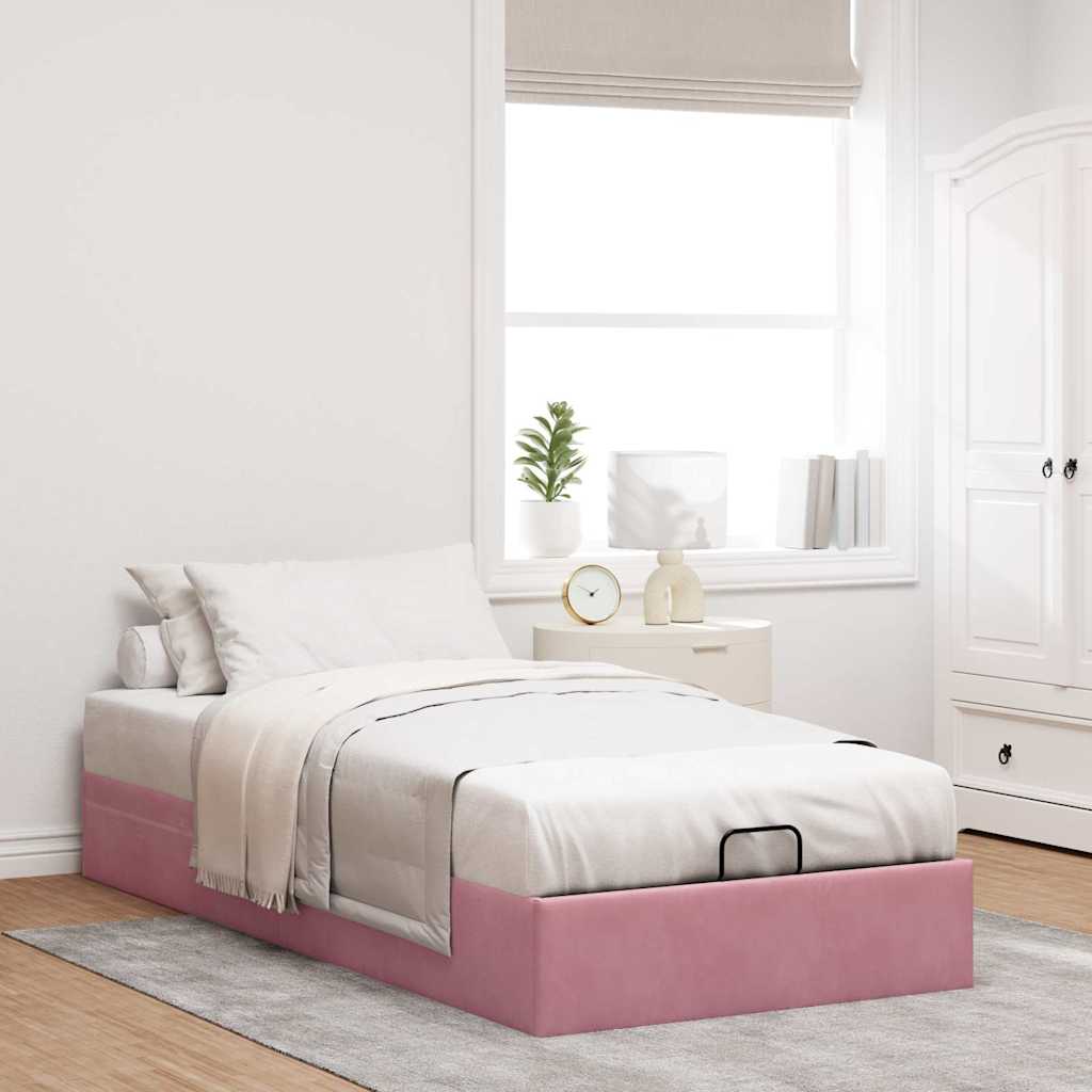 Cadre de lit ottoman sans matelas rose 90x200 cm velours - XIOS