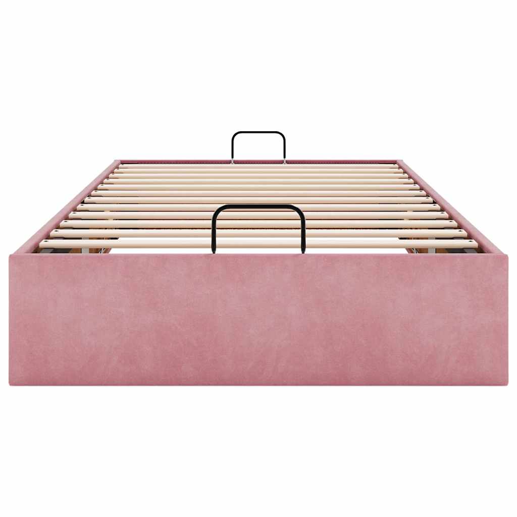Cadre de lit ottoman sans matelas rose 90x200 cm velours - XIOS