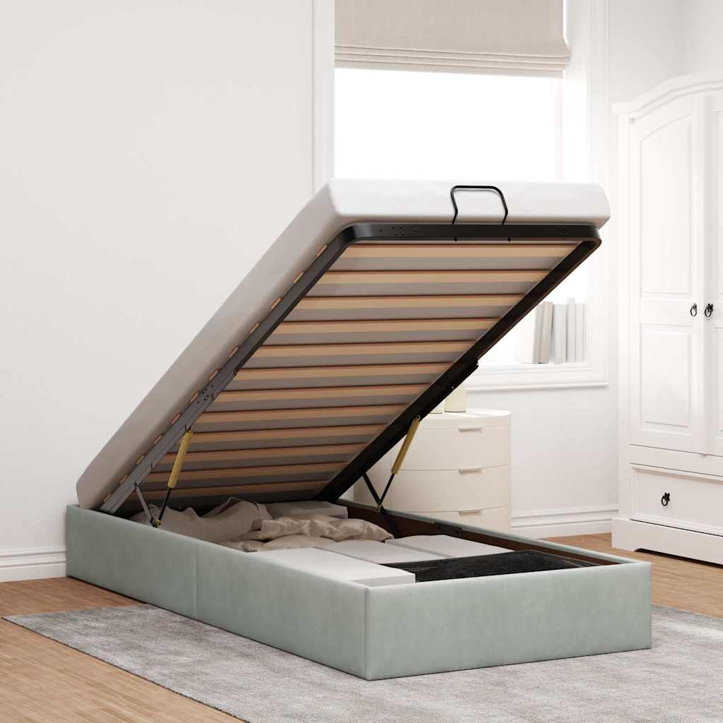 Cadre de lit ottoman sans matelas gris clair 100x200 cm velours - XIOS