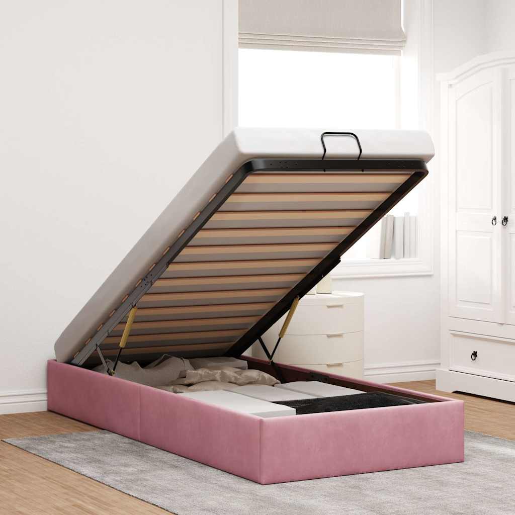 Cadre de lit ottoman sans matelas rose 100x200 cm velours - XIOS