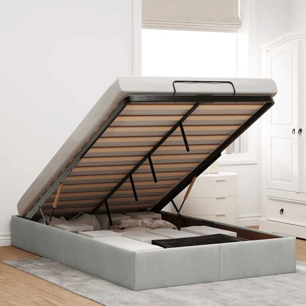 Cadre de lit ottoman sans matelas gris clair 120x190 cm velours - XIOS