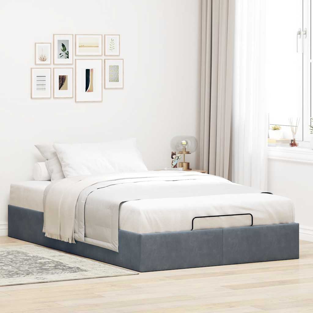 Cadre de lit ottoman sans matelas gris foncé 120x190 cm velours - XIOS