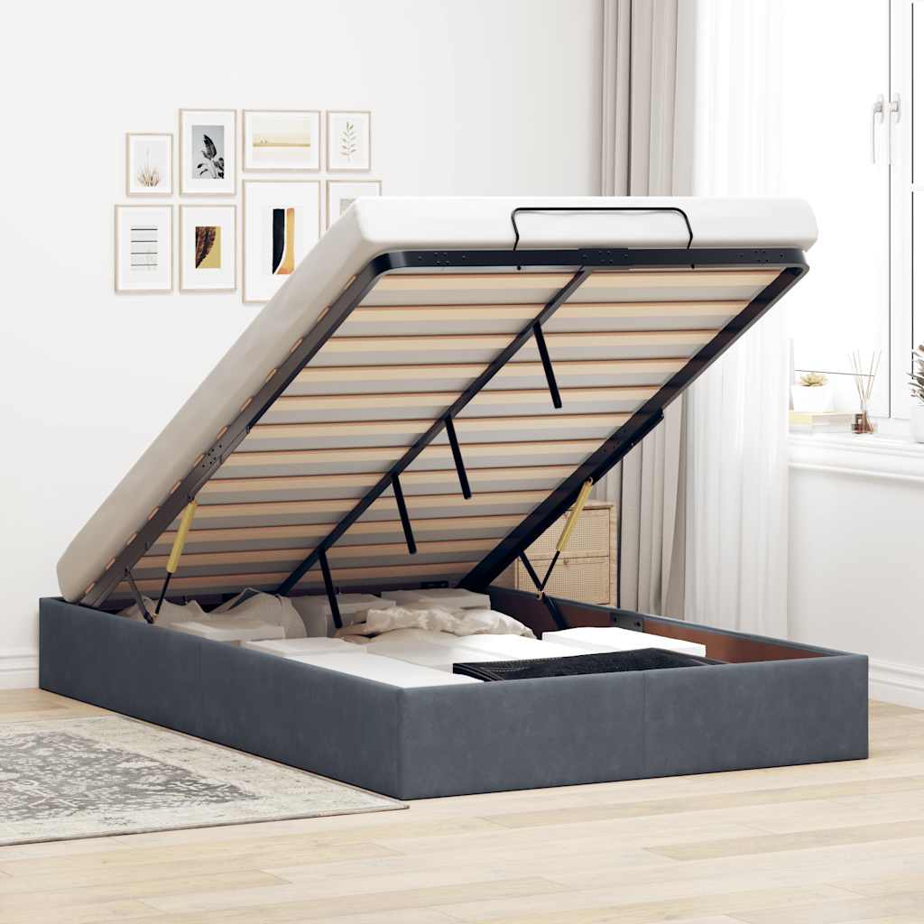 Cadre de lit ottoman sans matelas gris foncé 120x190 cm velours - XIOS