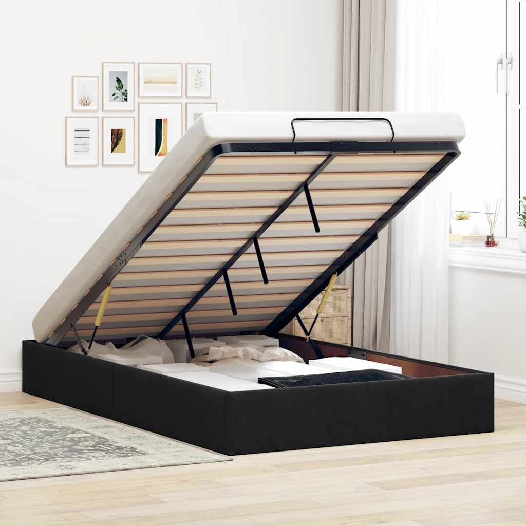 Cadre de lit ottoman sans matelas noir 120x190 cm velours - XIOS