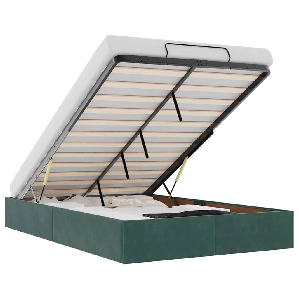 Cadre de lit ottoman sans matelas vert foncé 120x190 cm velours - XIOS