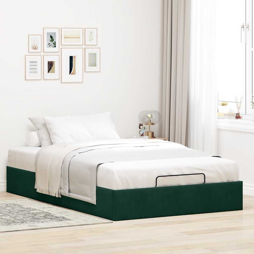 Cadre de lit ottoman sans matelas vert foncé 120x190 cm velours - XIOS