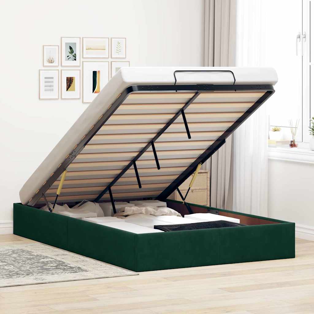 Cadre de lit ottoman sans matelas vert foncé 120x190 cm velours - XIOS