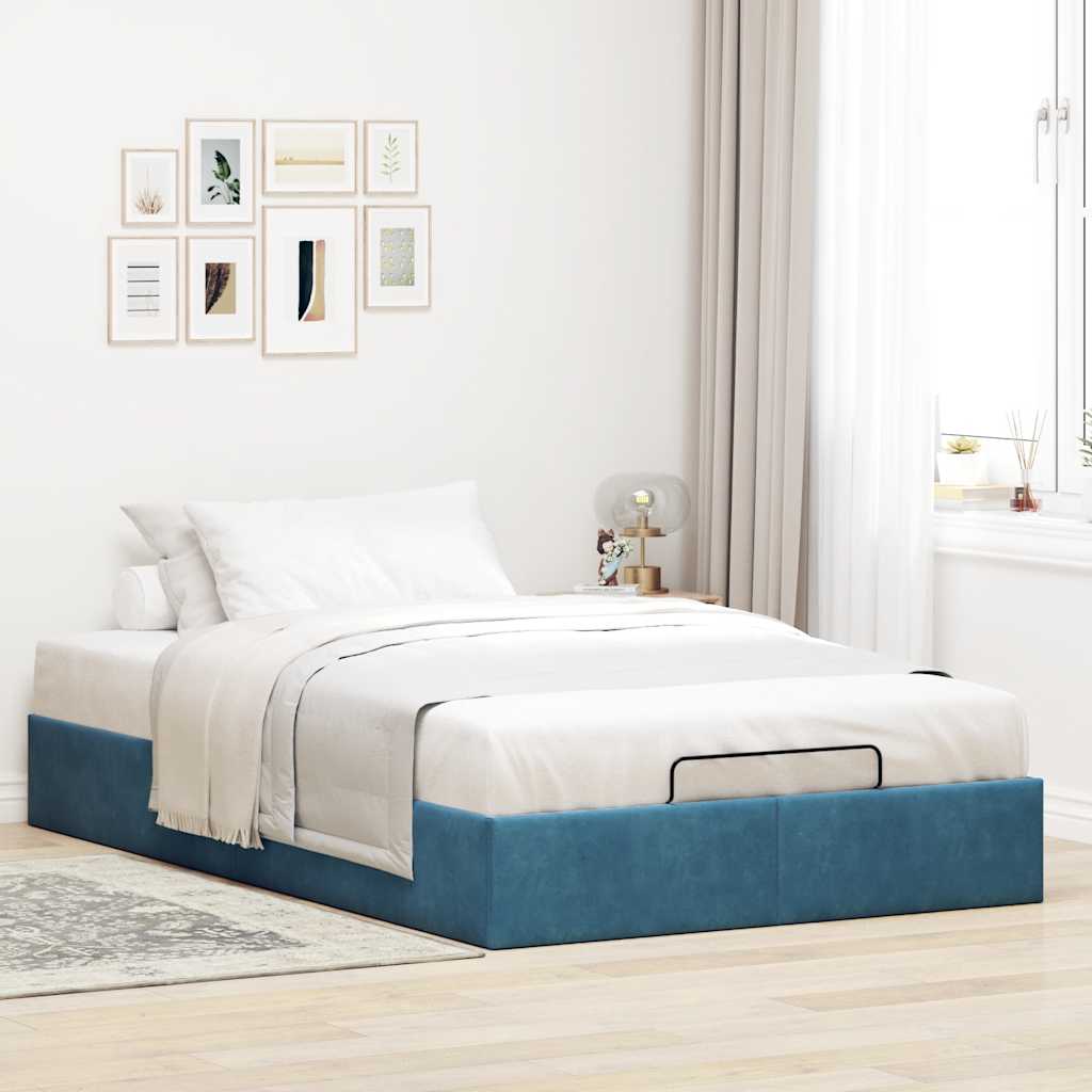 Cadre de lit ottoman sans matelas bleu foncé 120x190 cm velours - XIOS