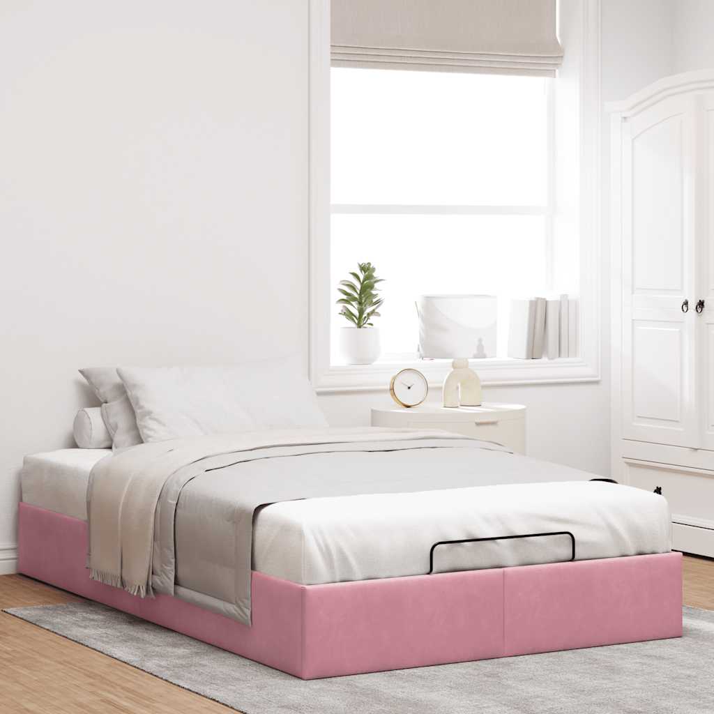 Cadre de lit ottoman sans matelas rose 120x190 cm velours - XIOS