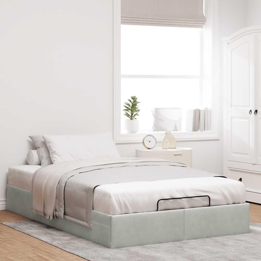 Cadre de lit ottoman sans matelas gris clair 120x200 cm velours - XIOS