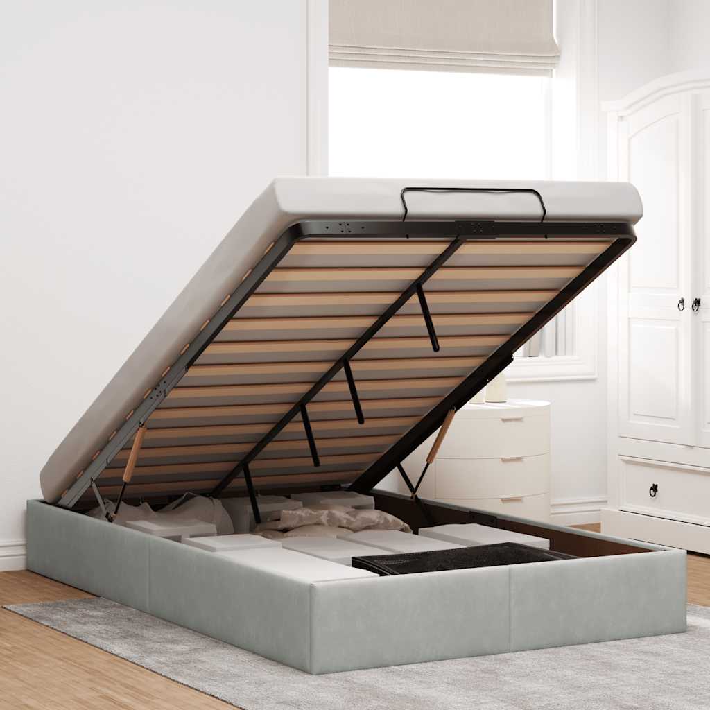 Cadre de lit ottoman sans matelas gris clair 120x200 cm velours - XIOS