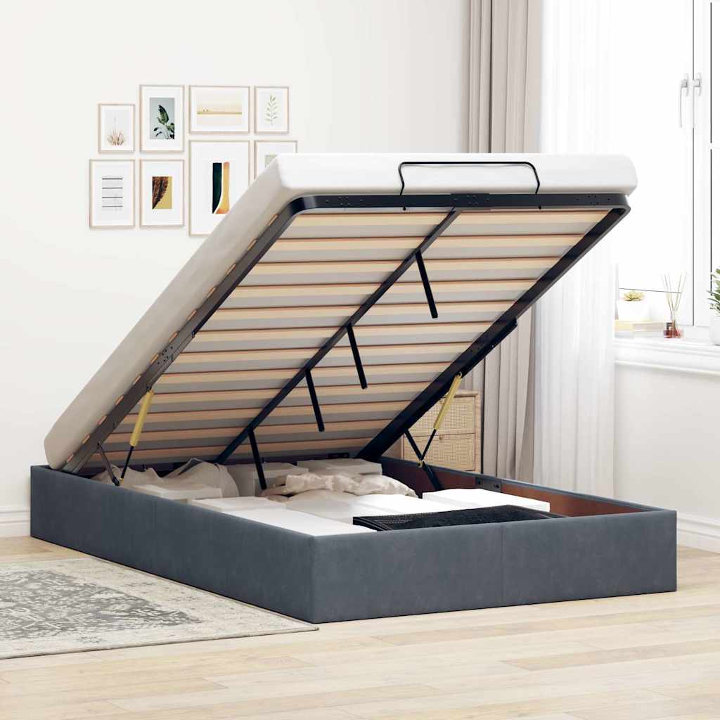 Cadre de lit ottoman sans matelas gris foncé 120x200 cm velours - XIOS