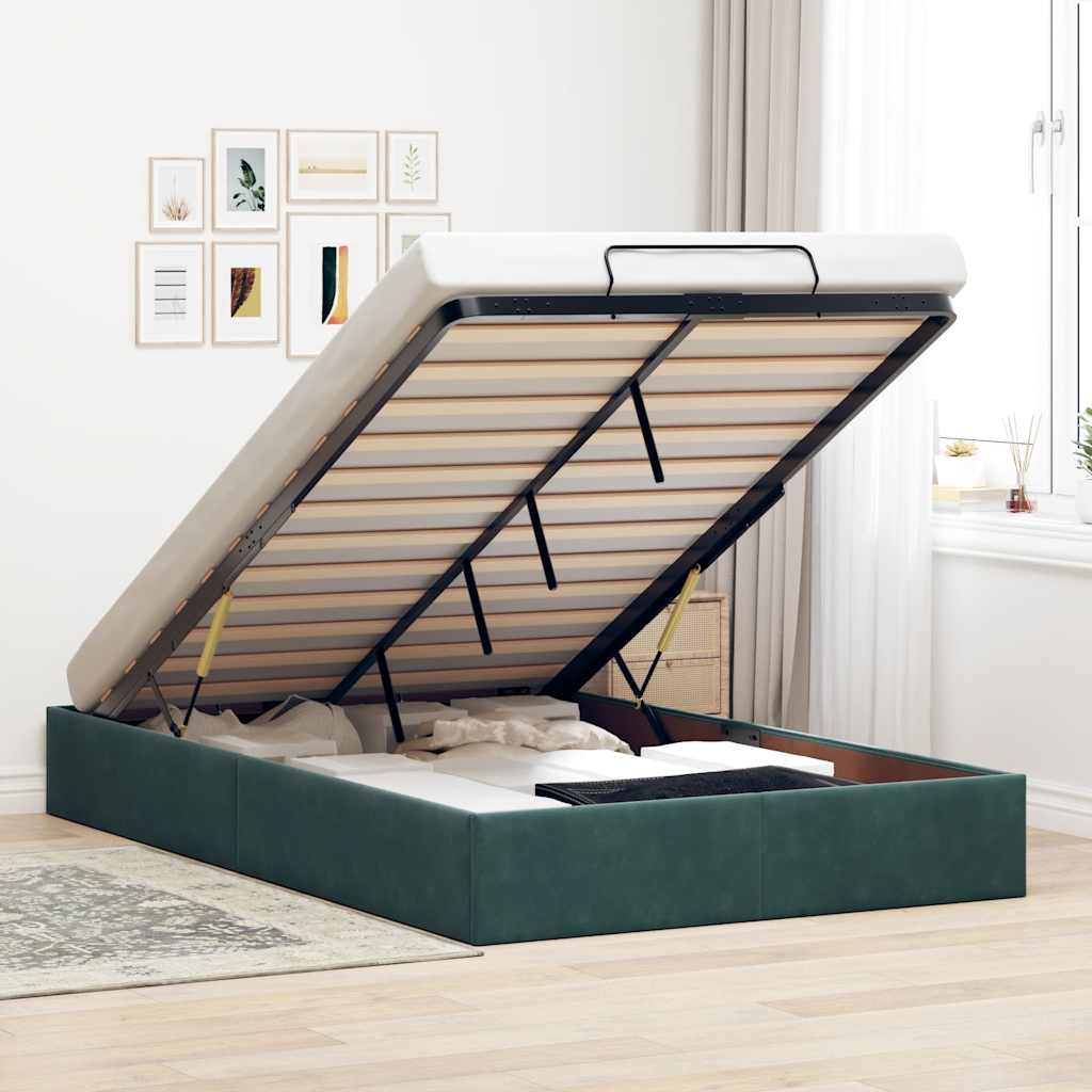Cadre de lit ottoman sans matelas vert foncé 120x200 cm velours - XIOS