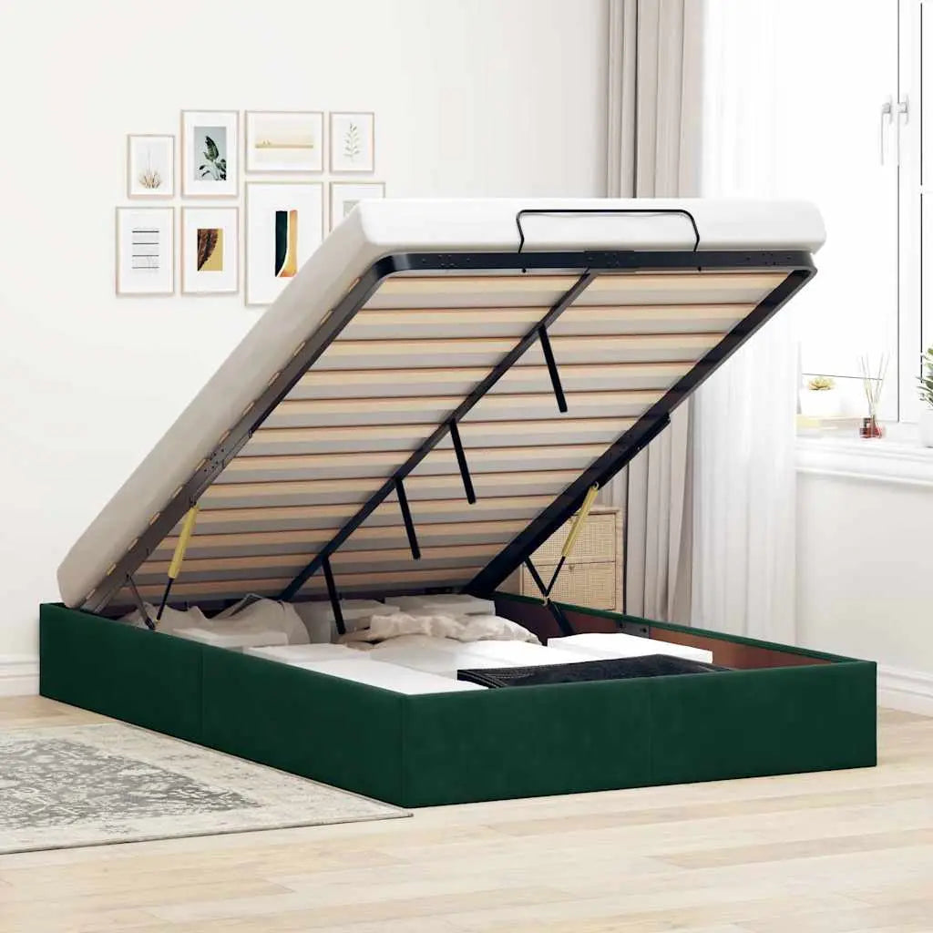 Cadre de lit ottoman sans matelas vert foncé 120x200 cm velours - XIOS