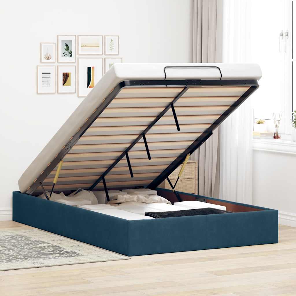 Cadre de lit ottoman sans matelas bleu foncé 120x200 cm velours - XIOS