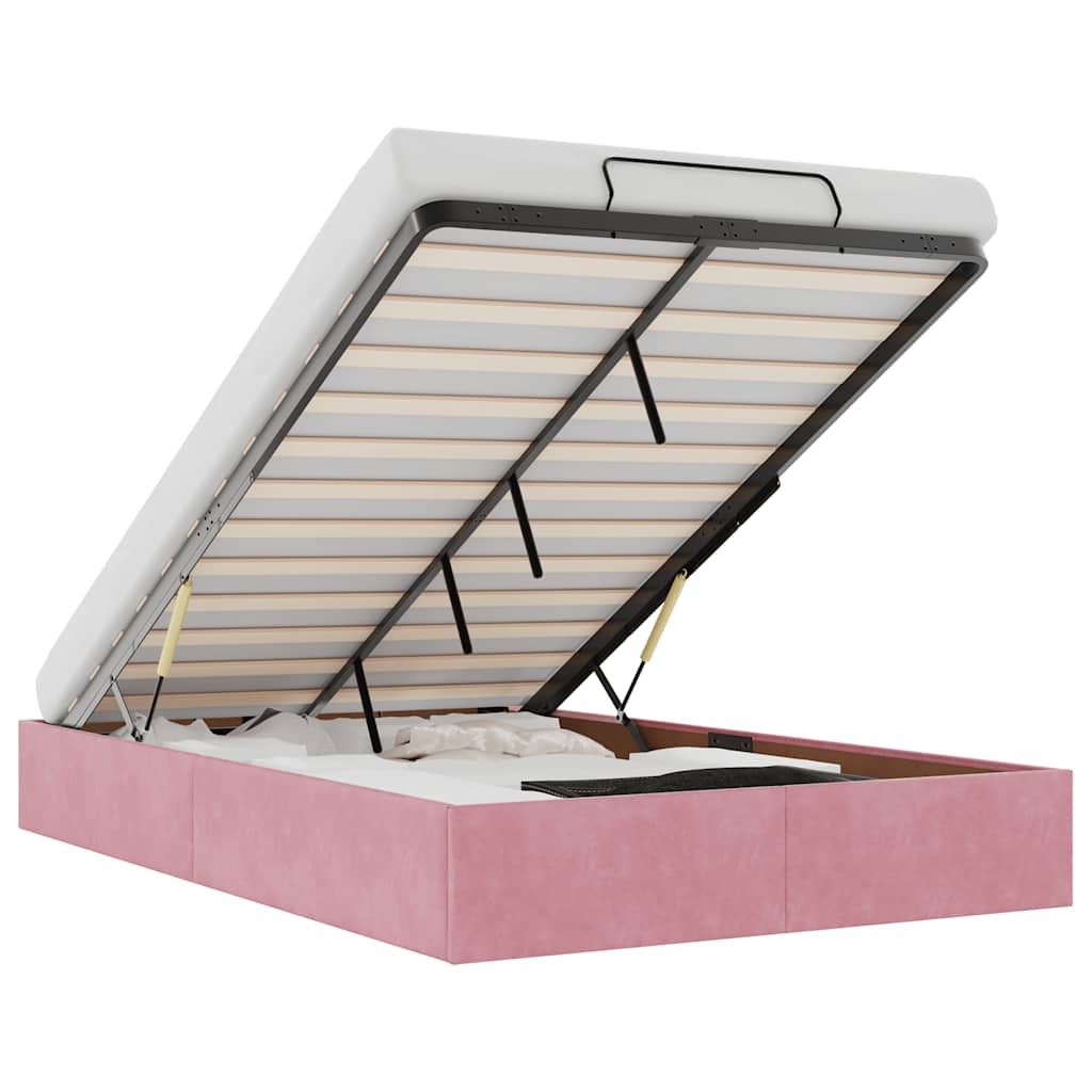 Cadre de lit ottoman sans matelas rose 120x200 cm velours - XIOS