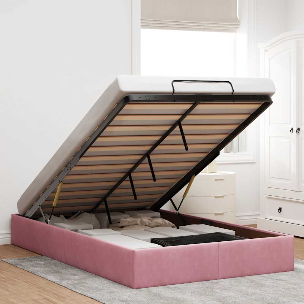 Cadre de lit ottoman sans matelas rose 120x200 cm velours - XIOS