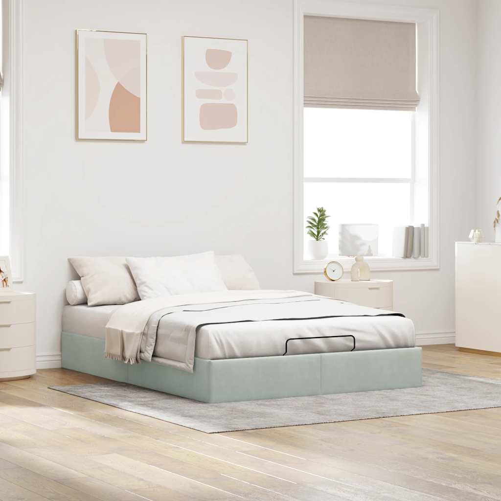 Cadre de lit ottoman sans matelas gris clair 140x190 cm velours - XIOS
