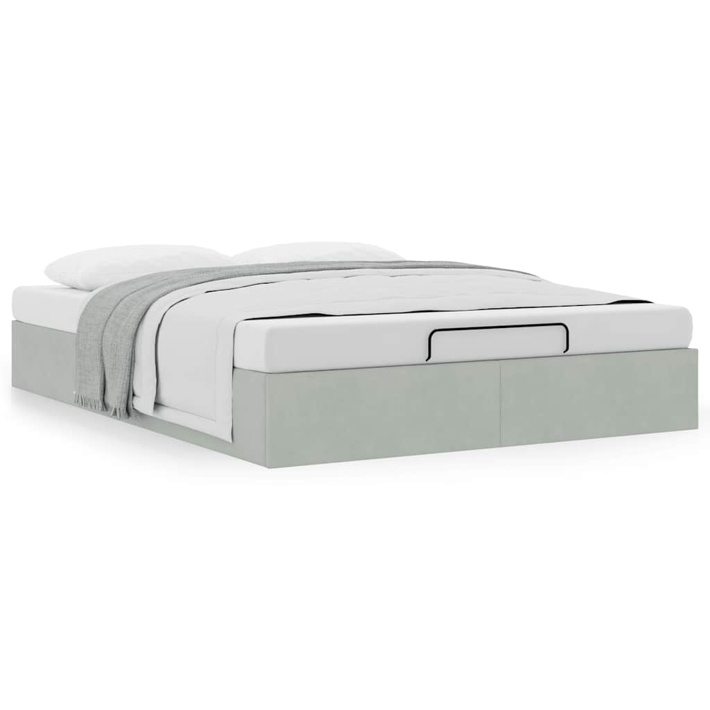Cadre de lit ottoman sans matelas gris clair 140x190 cm velours - XIOS
