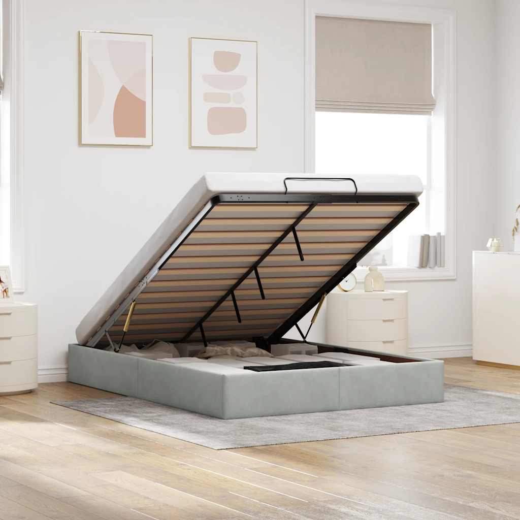Cadre de lit ottoman sans matelas gris clair 140x190 cm velours - XIOS