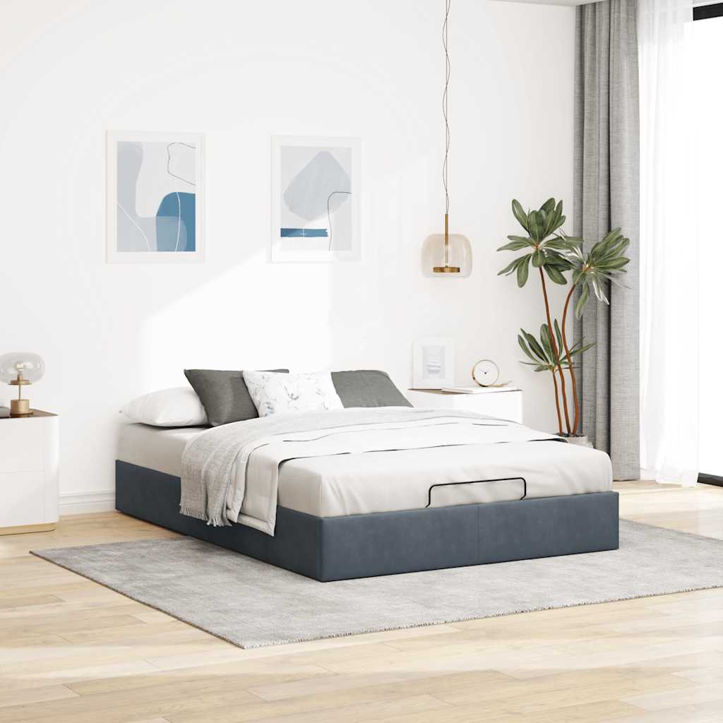 Cadre de lit ottoman sans matelas gris foncé 140x190 cm velours - XIOS