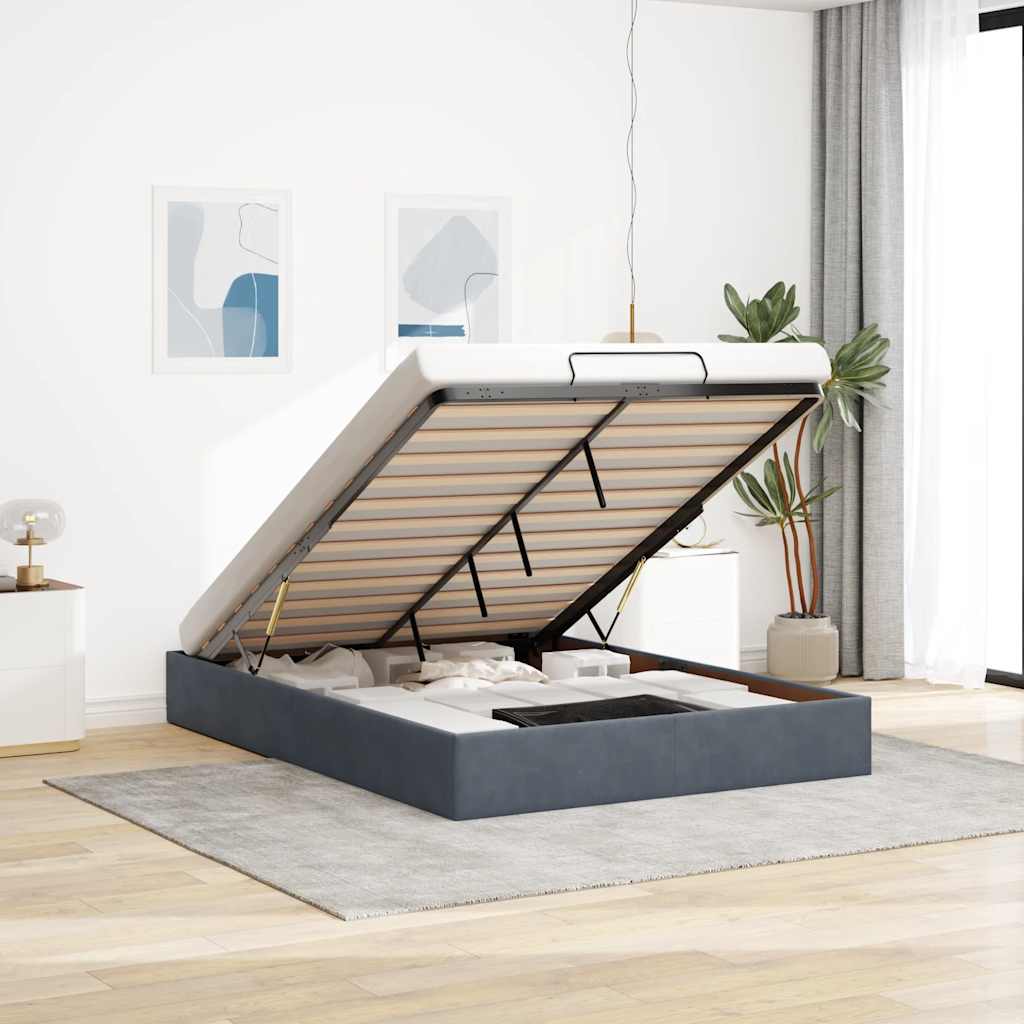 Cadre de lit ottoman sans matelas gris foncé 140x190 cm velours - XIOS