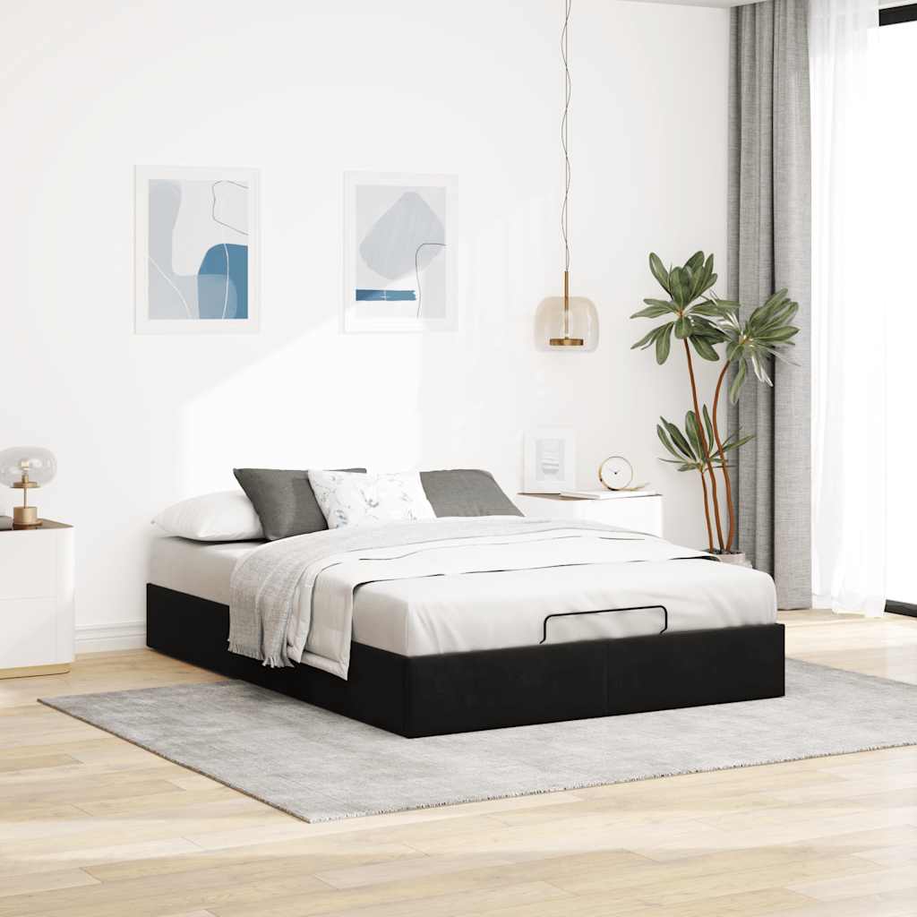 Cadre de lit ottoman sans matelas noir 140x190 cm velours - XIOS
