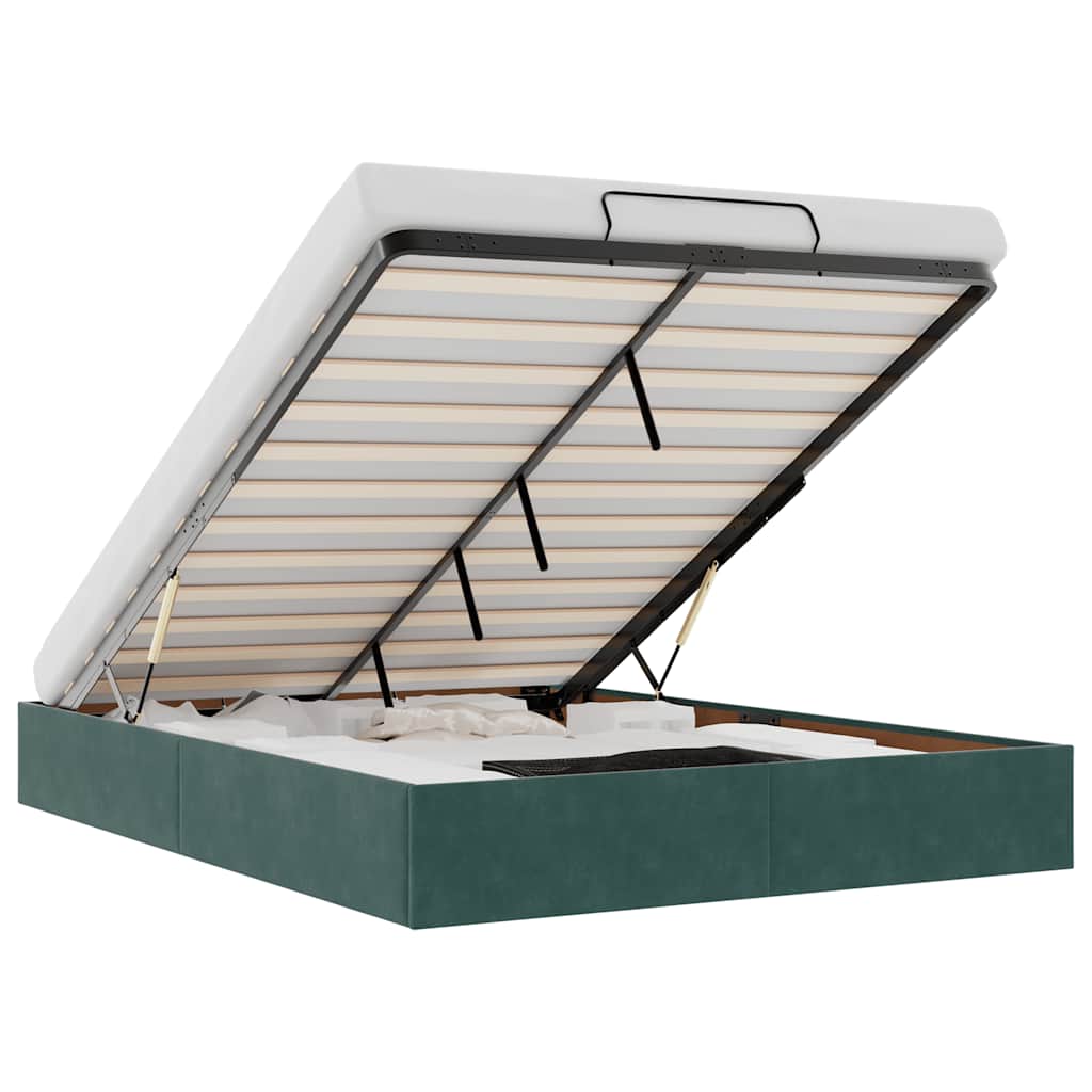 Cadre de lit ottoman sans matelas vert foncé 140x190 cm velours - XIOS