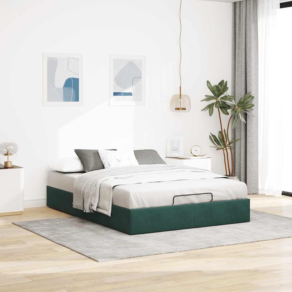 Cadre de lit ottoman sans matelas vert foncé 140x190 cm velours - XIOS