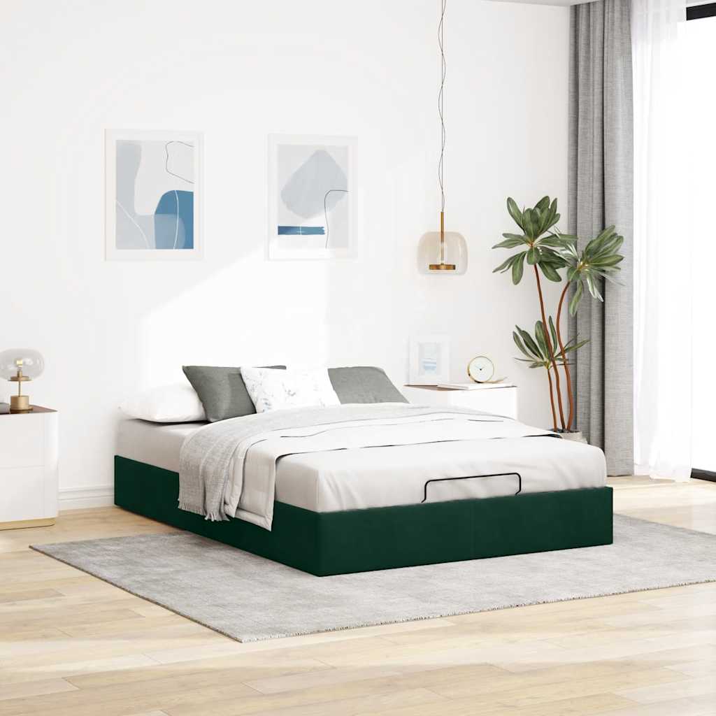 Cadre de lit ottoman sans matelas vert foncé 140x190 cm velours - XIOS