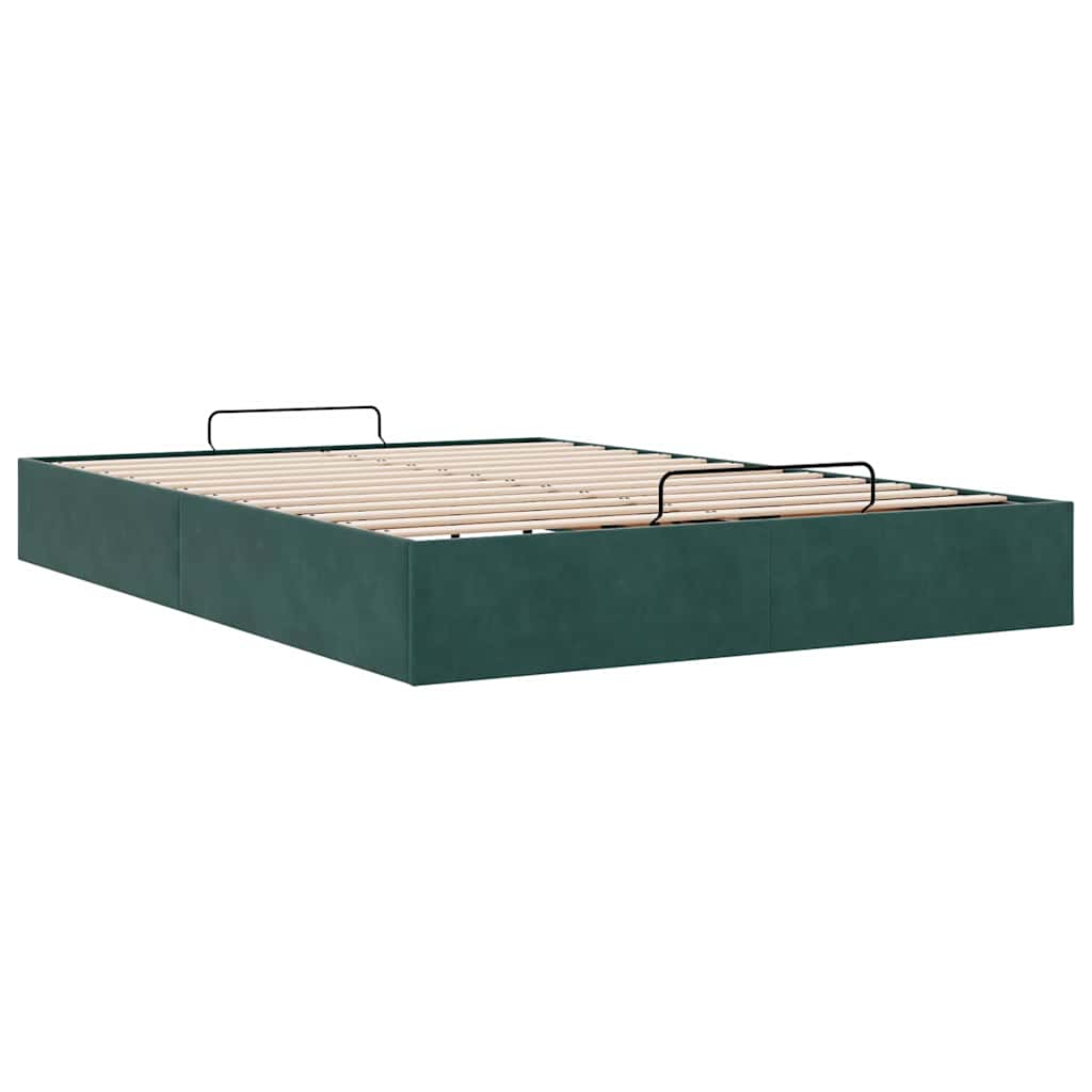 Cadre de lit ottoman sans matelas vert foncé 140x190 cm velours - XIOS