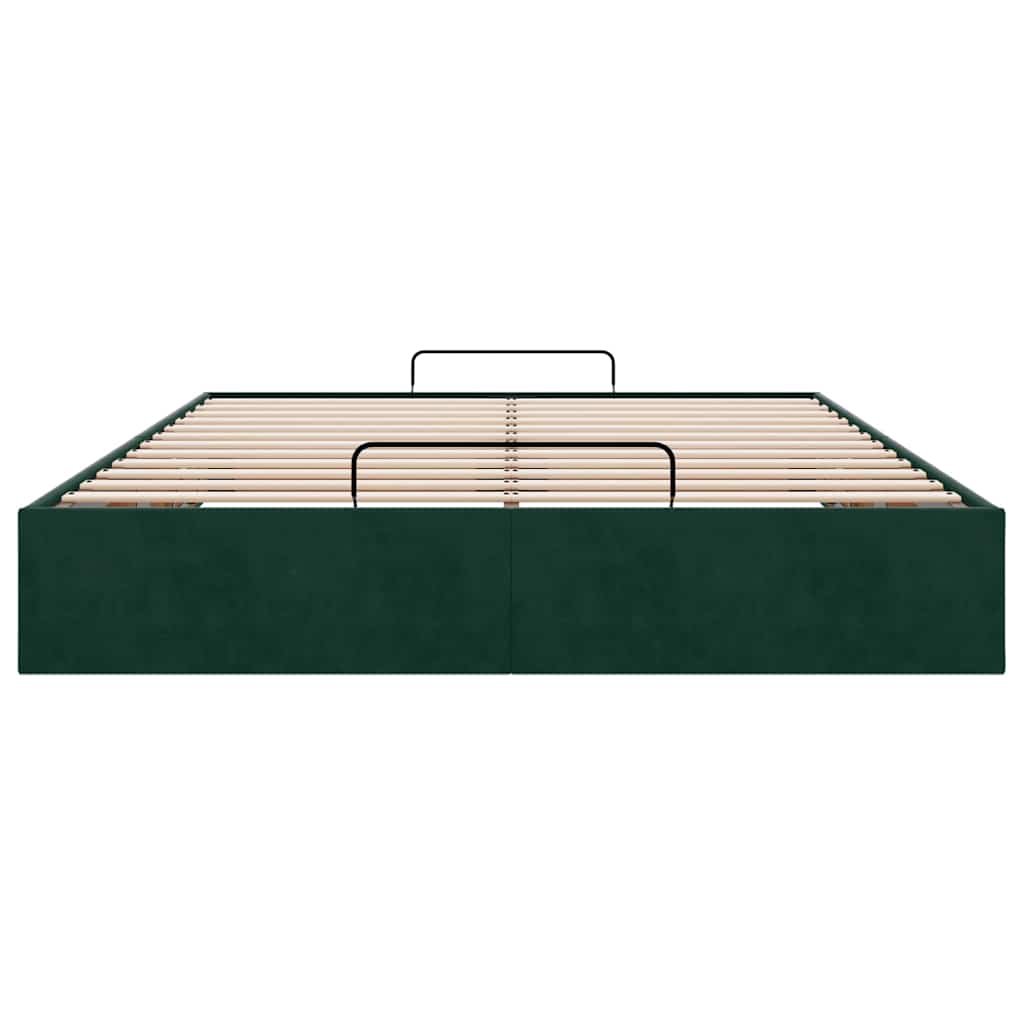 Cadre de lit ottoman sans matelas vert foncé 140x190 cm velours - XIOS