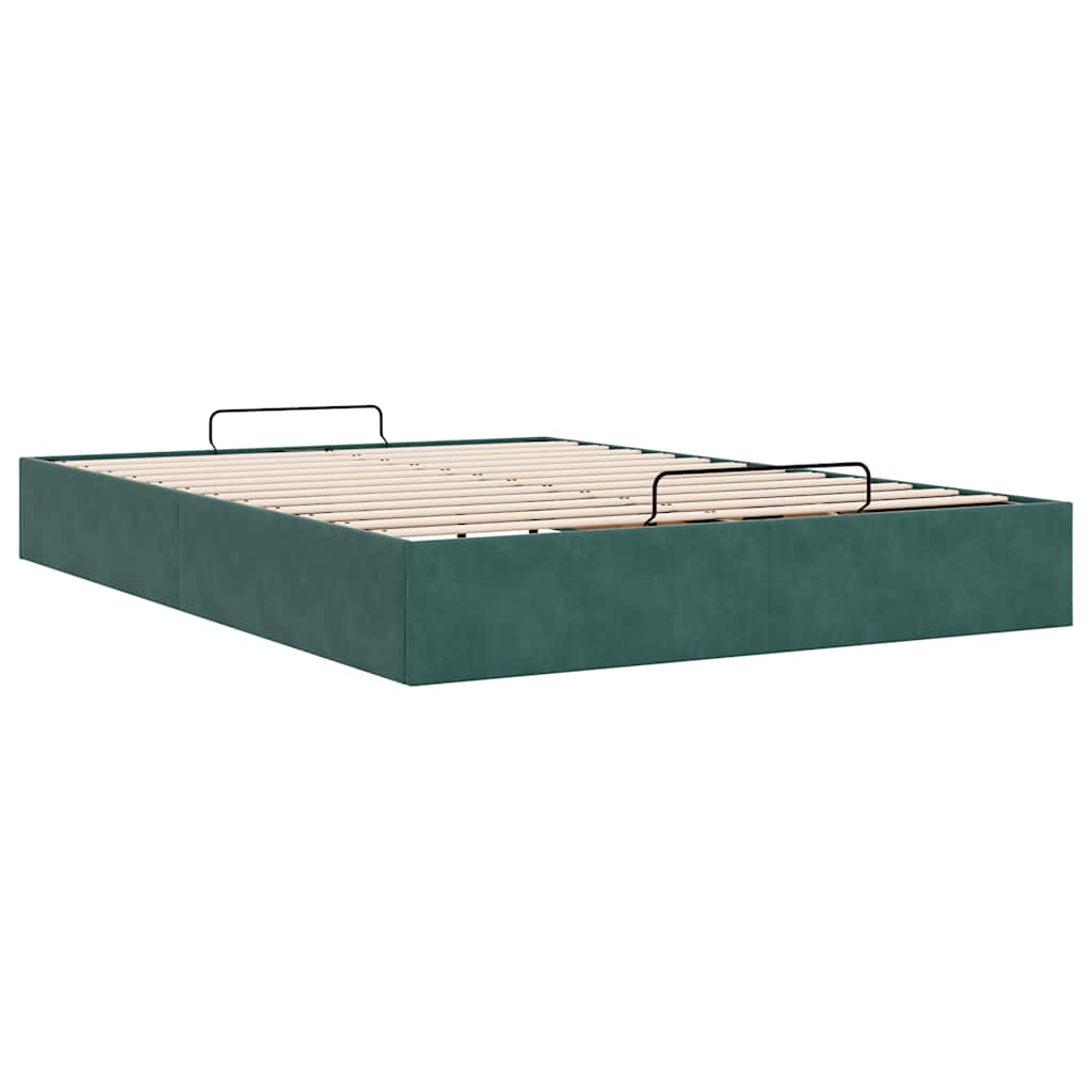 Cadre de lit ottoman sans matelas vert foncé 140x190 cm velours - XIOS