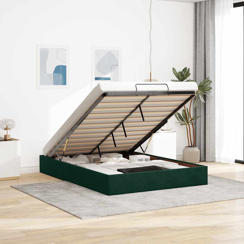 Cadre de lit ottoman sans matelas vert foncé 140x190 cm velours - XIOS