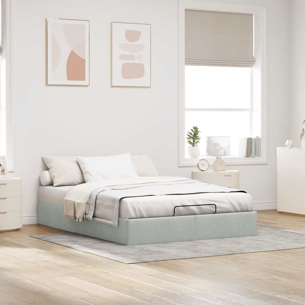 Cadre de lit ottoman sans matelas gris clair 140x200 cm velours - XIOS