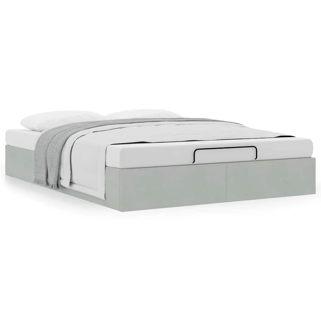 Cadre de lit ottoman sans matelas gris clair 140x200 cm velours - XIOS