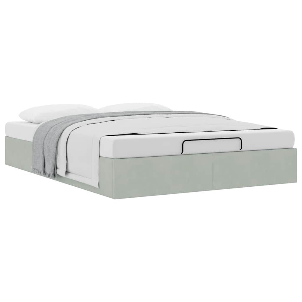 Cadre de lit ottoman sans matelas gris clair 140x200 cm velours - XIOS