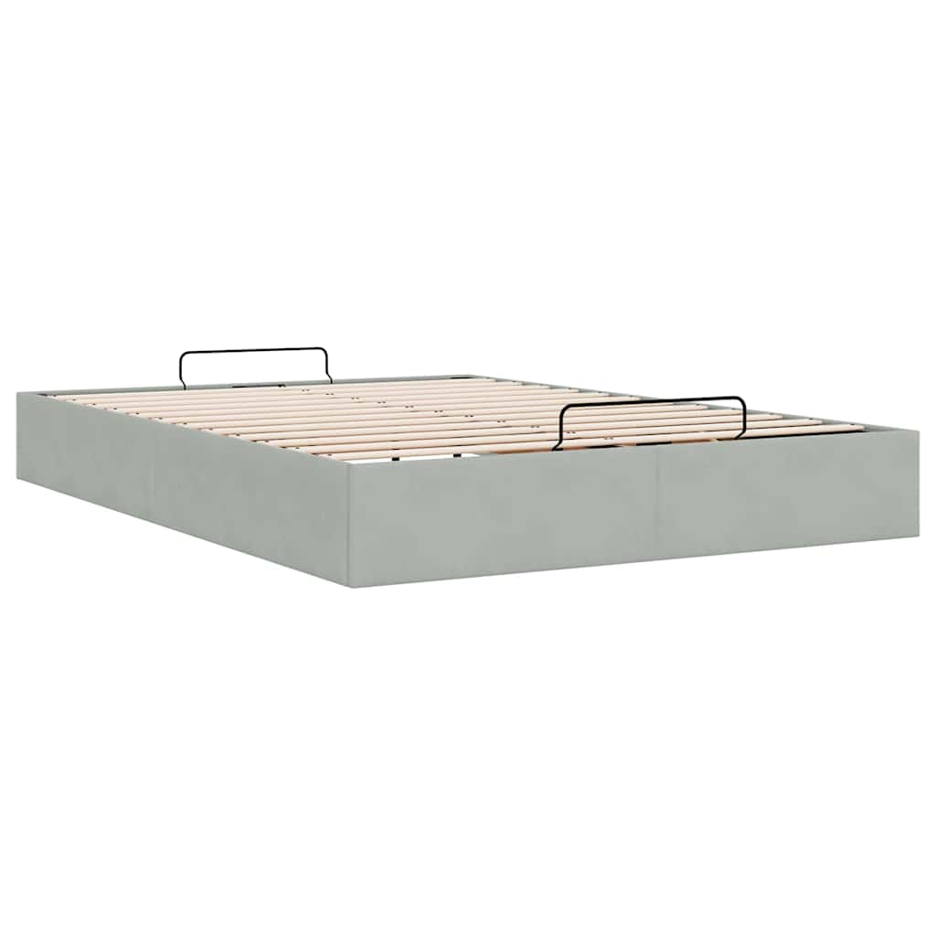 Cadre de lit ottoman sans matelas gris clair 140x200 cm velours - XIOS