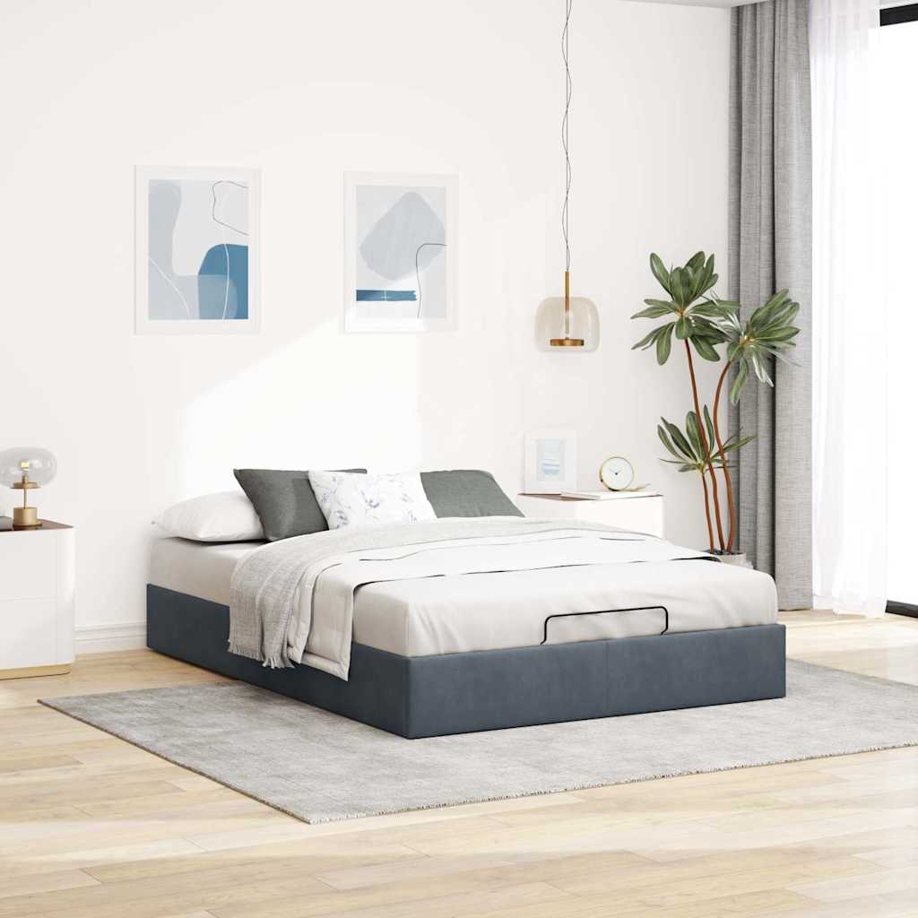 Cadre de lit ottoman sans matelas gris foncé 140x200 cm velours - XIOS